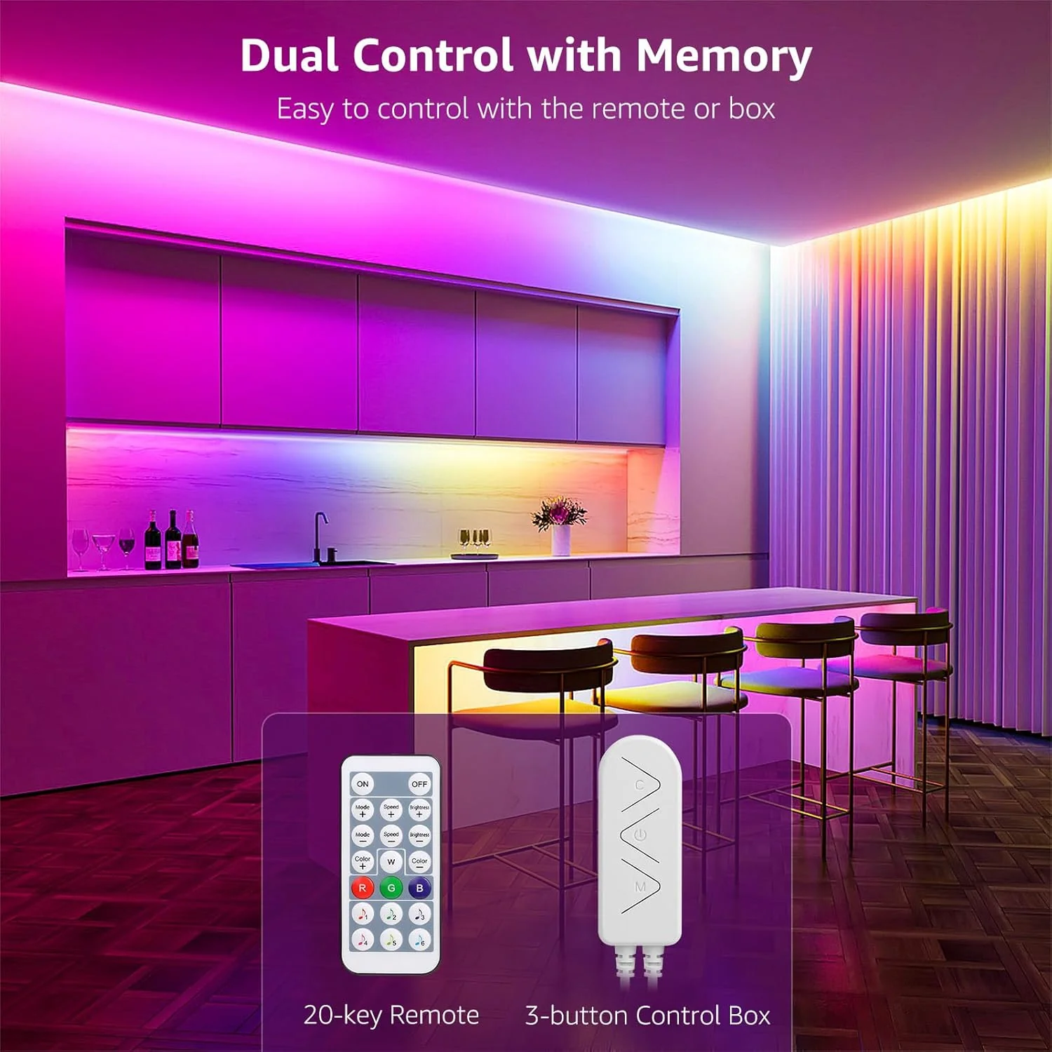 32.8ft RGB LED Strip Lights, 5050 LED Color Changing LED Tape Light with 44 Key Remote - Image 6