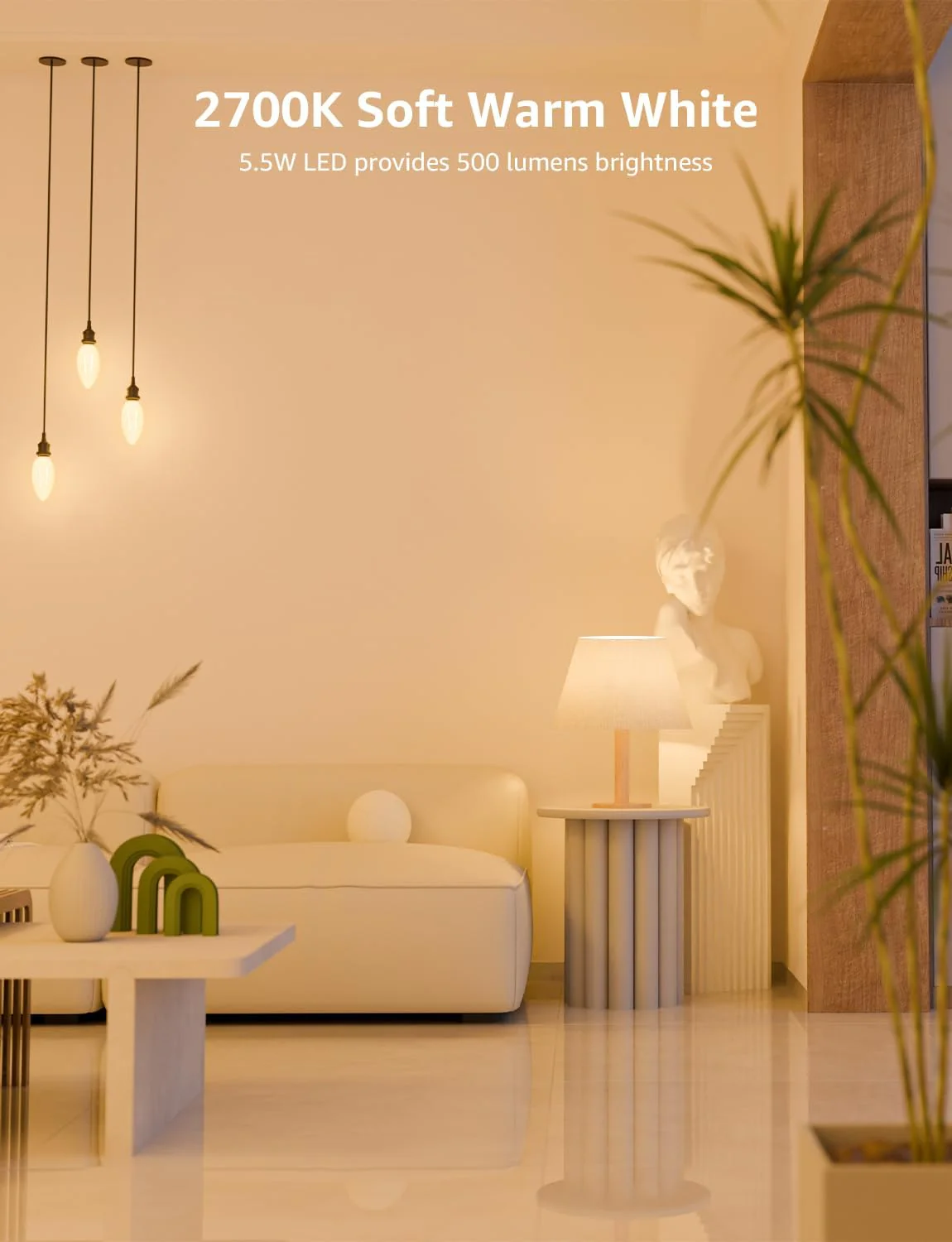 Lepro B11 LED Candelabra Bulbs, E12 Base, Dimmable, 5.5W (60W Equivalent), 500 Lumens, 2700K Warm White, Filament Clear Glass - Image 3