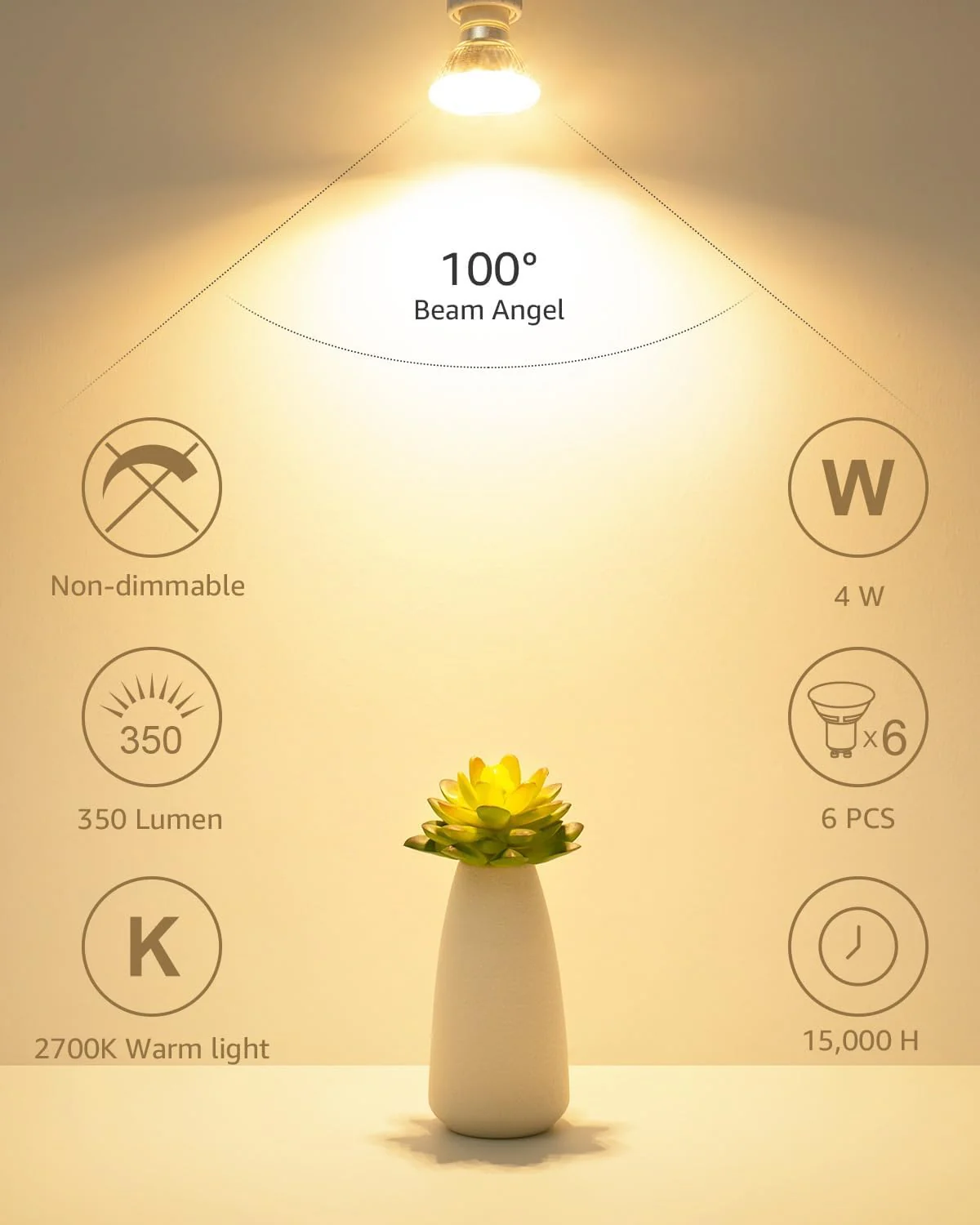 Lepro GU10 LED Light Bulbs, Non-Dimmable, 4W (35W Equivalent), 2700K Warm White, 100° Flood Beam - Image 4