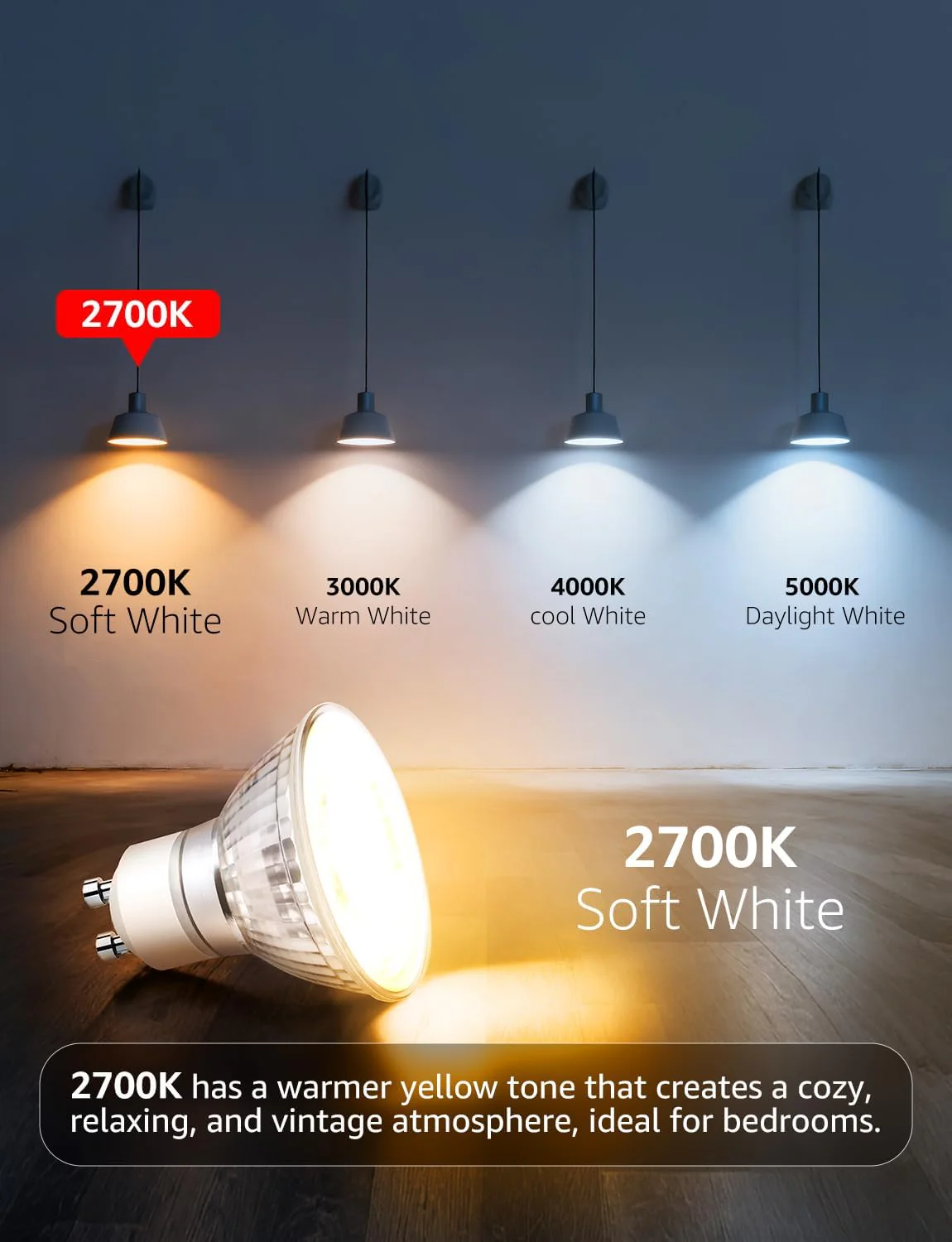 Lepro GU10 LED Light Bulbs, Non-Dimmable, 4W (35W Equivalent), 2700K Warm White, 100° Flood Beam - Image 5