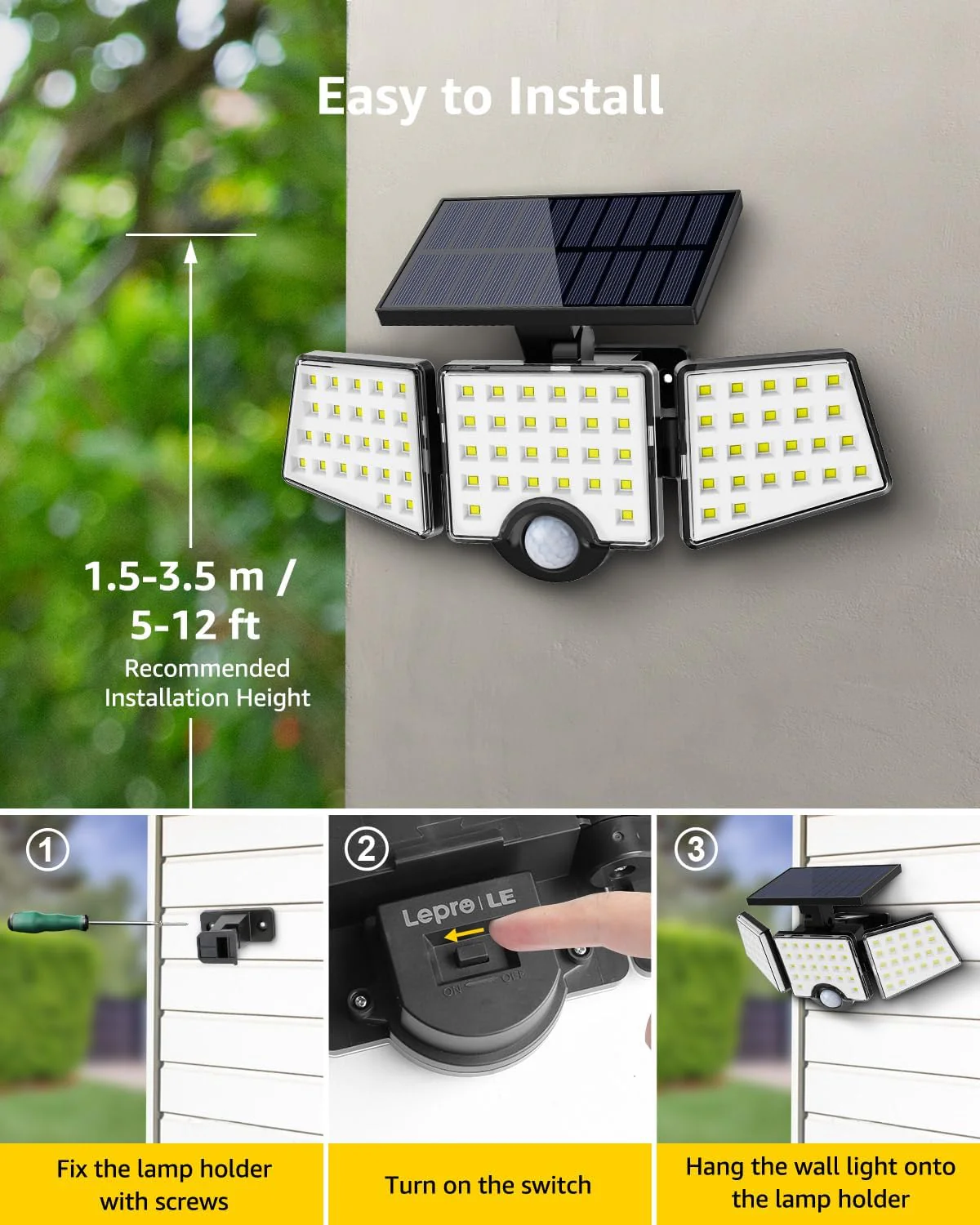 LE Solar Motion Sensor Flood Lights Outdoor - 1000LM - Image 6
