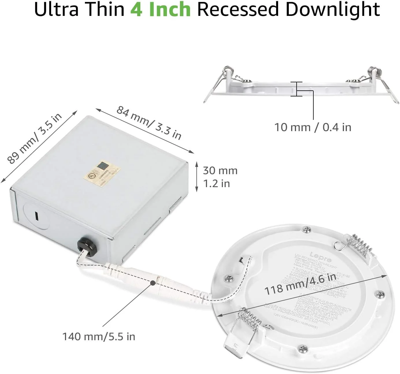 Lepro 12 Pack LED Recessed Lighting, 4 Inch Ultra-Thin Ceiling Light with Junction Box, Dimmable Retrofit Downlight, 11W 750LM 3000K Soft White Baffle Trim - UL FCC Energy Star Certified - Image 4