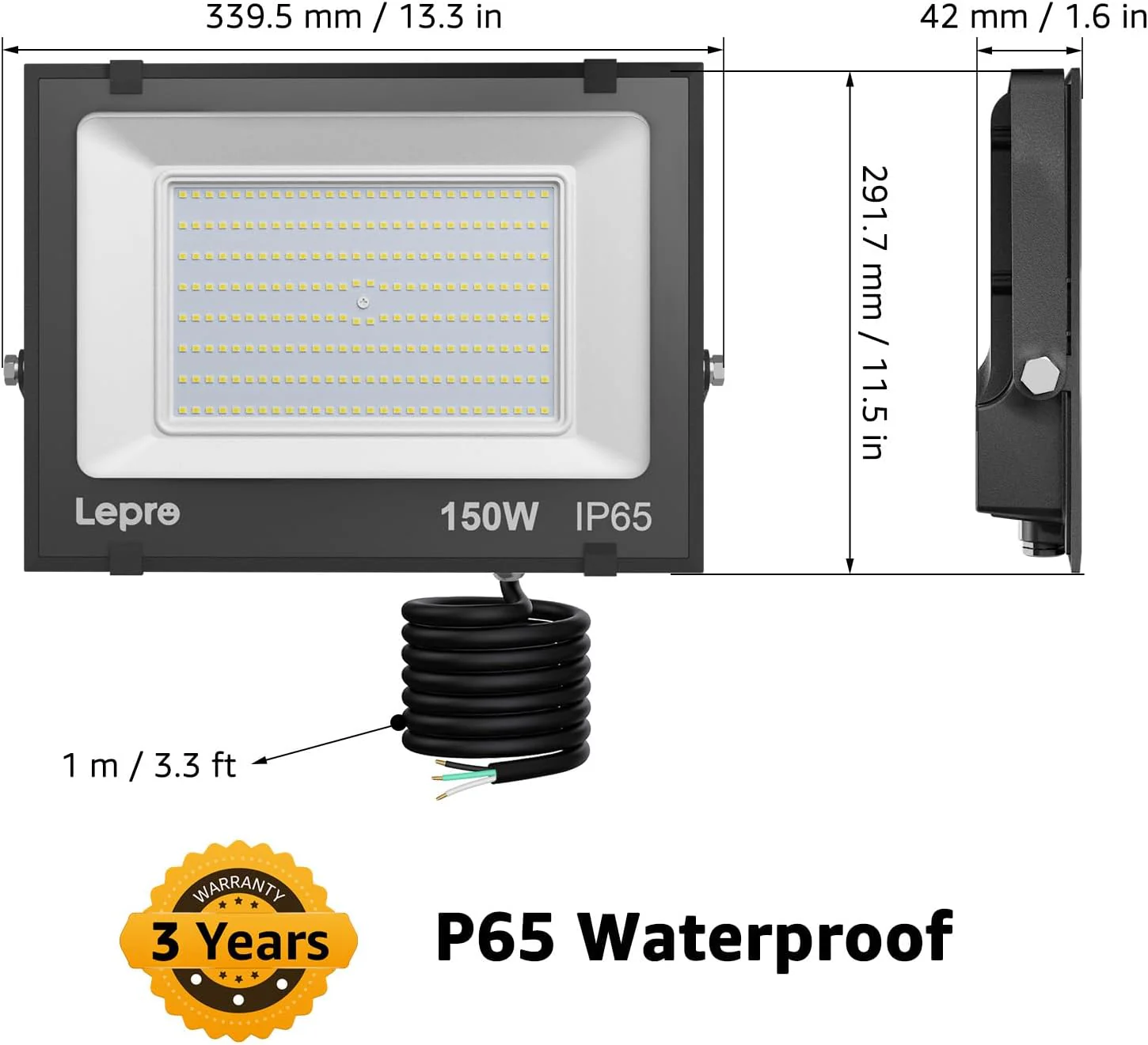 Lepro 150W 15000LM Outdoor LED Floodlight - Image 3