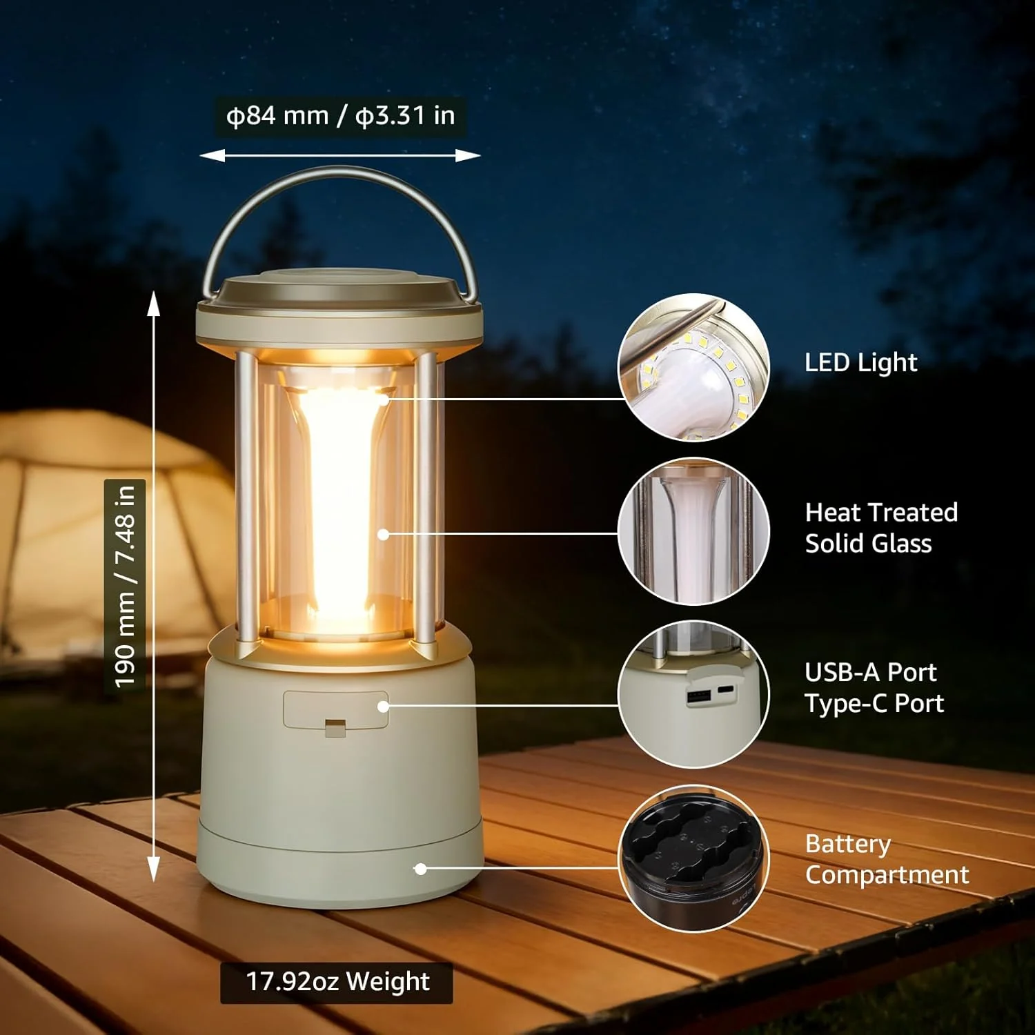 Lepro 2000LM LED Camping Lantern Rechargeable, Waterproof Tent Light with 5 Light Modes, Camping Essentials, Portable Lantern Flashlight for Camping, Emergency Light, Power Outage, USB Cable Included - Image 8
