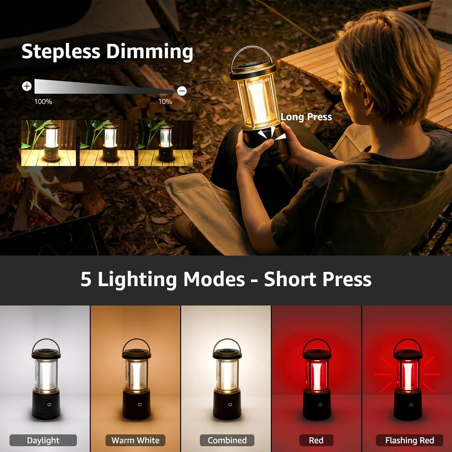 Lepro 2000LM LED Camping Lantern Rechargeable, Waterproof Tent Light with 5 Light Modes, Camping Essentials, Portable Lantern Flashlight for Camping, Emergency Light, Power Outage, USB Cable Included - Image 2