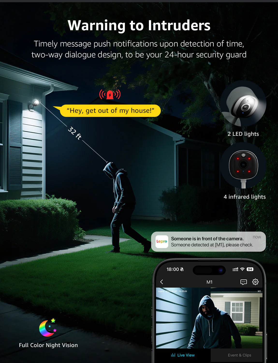 Lepro 2K Security Indoor & Outdoor Camera for Baby Care, Pet Monitoring, Remote Intercom, Night Vision, 2-Way Audio, Cloud & SD Card Storage (SD Card Not Included) - Image 5