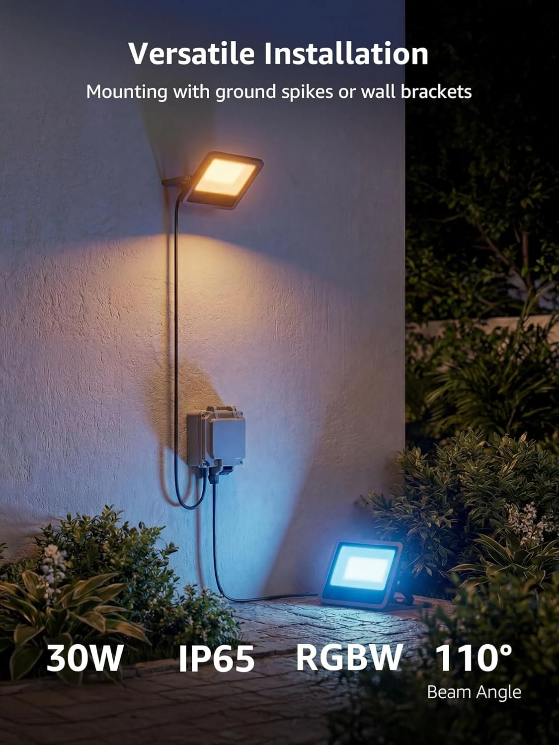 Lepro 30W Smart Flood Lights Outdoor, 2700LM RGBW Color Changing, IP65 Waterproof, 2700K Warm White & 16M Colors, App/Voice/Alexa/Google Home Control, US Plug - Image 8