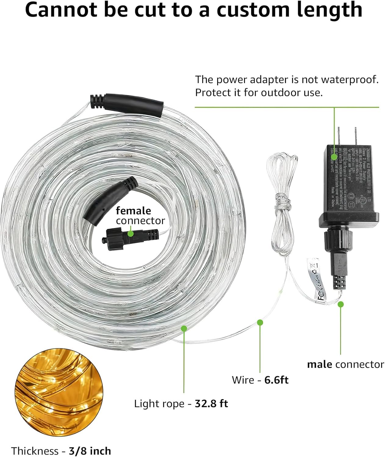 Lepro 33ft 240 LED LED Outdoor Rope Lights, 2700K Warm White - Image 4