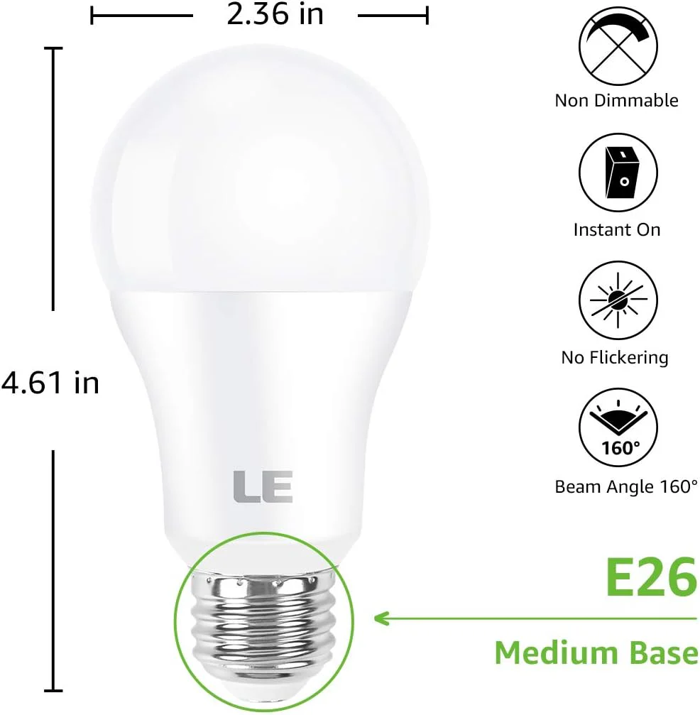 Lepro A19 LED Light Bulb, 5000K Daylight White, 1500 Lumens, E26 Medium Base, Non-Dimmable, 14W (100W Equivalent, Energy Efficiency) - Image 7