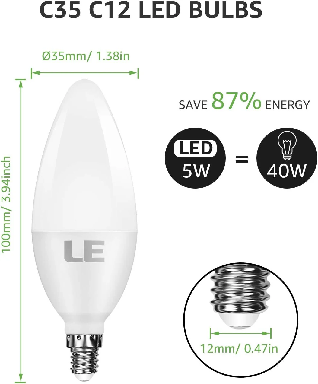Lepro B11 LED Candelabra Bulbs, E12 Base, 5.5W (40W Equivalent), 500 Lumens, 2700K Warm White, Non-Dimmable - Image 9