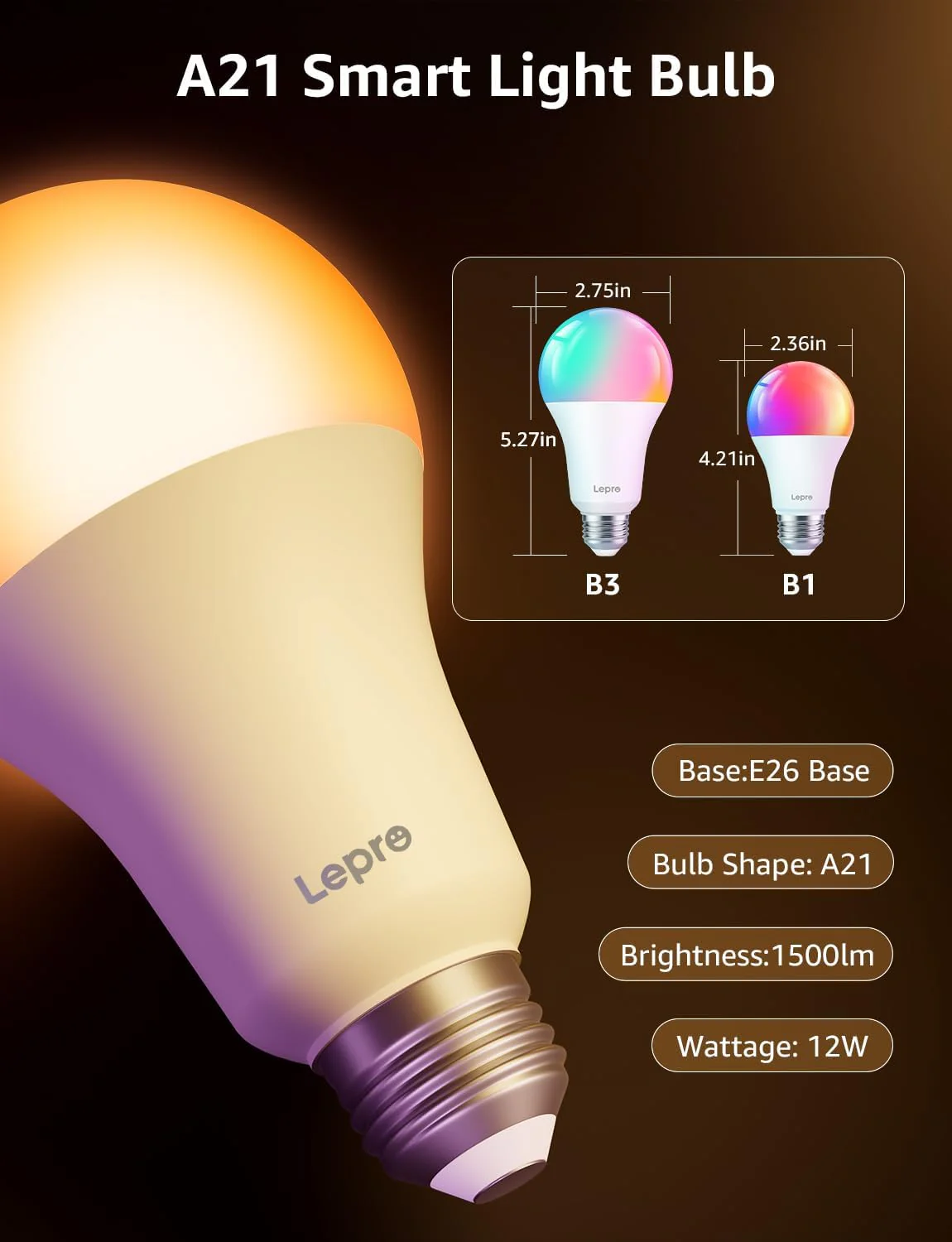 Lepro B3 AI Smart Light Bulbs - 1500LM 100W Equivalent A21 Bulb, WiFi & Bluetooth RGBWW Color Changing, Works with Alexa & Google Assistant, AI Voice Control by App, Music Sync, 2.4GHz Only - Image 5