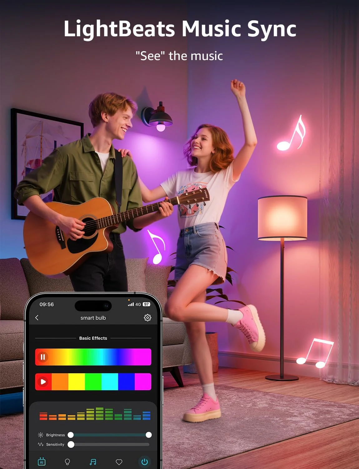 Lepro B3 AI Smart Light Bulbs - 1500LM 100W Equivalent A21 Bulb, WiFi & Bluetooth RGBWW Color Changing, Works with Alexa & Google Assistant, AI Voice Control by App, Music Sync, 2.4GHz Only - Image 6
