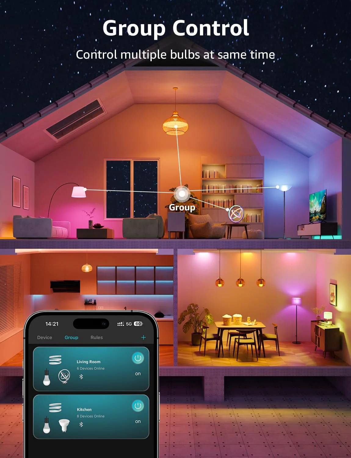 Lepro B3 AI Smart Light Bulbs - 1500LM 100W Equivalent A21 Bulb, WiFi & Bluetooth RGBWW Color Changing, Works with Alexa & Google Assistant, AI Voice Control by App, Music Sync, 2.4GHz Only - Image 7