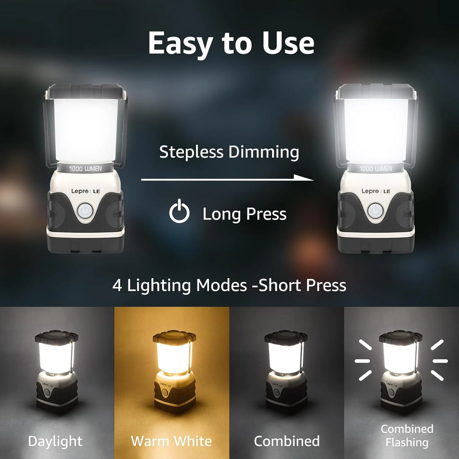 Lepro Battery Powered LED Camping Lantern (Waterproof, 1000LM, 4 Lighting Modes) - Image 3