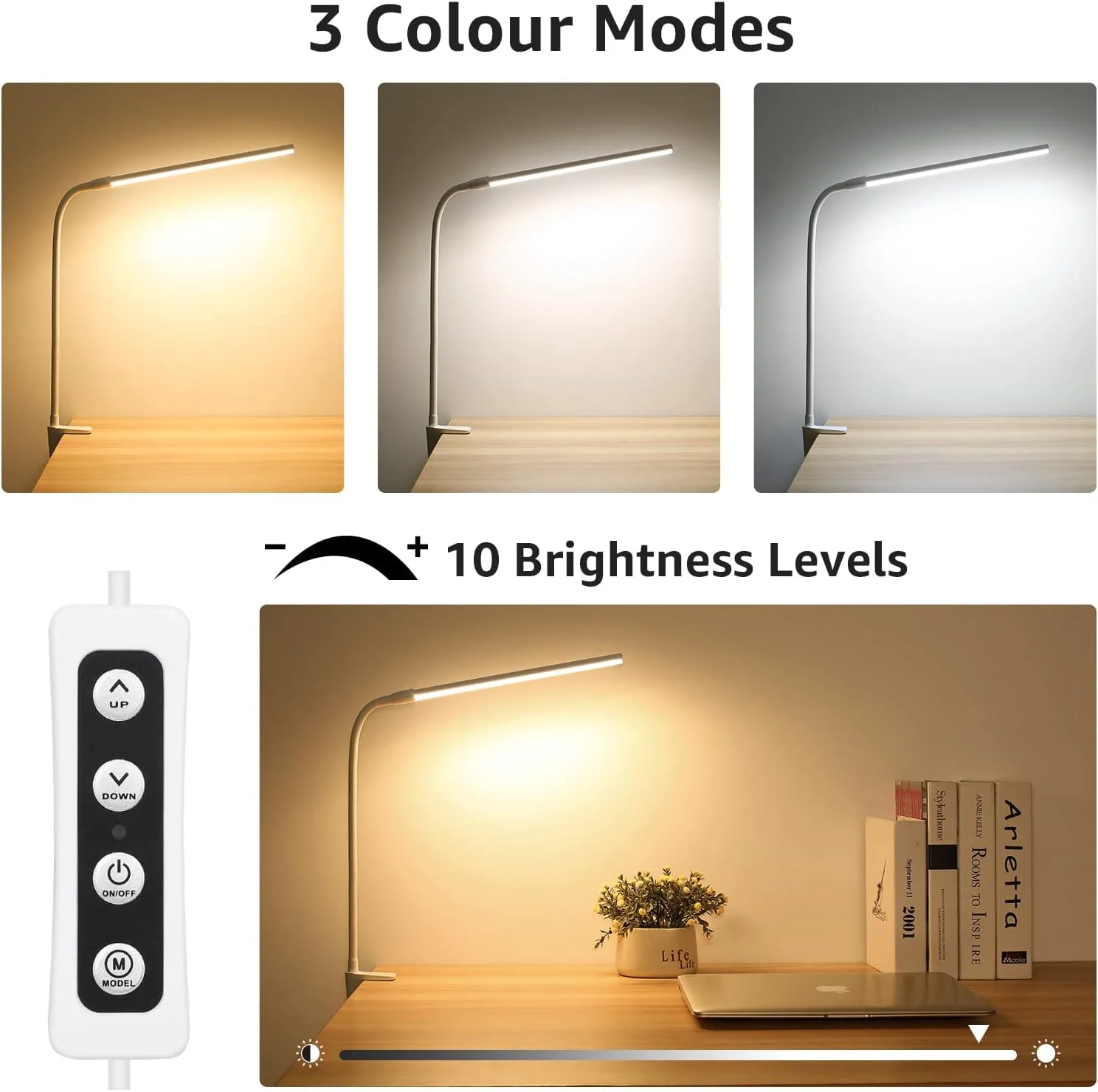 Lepro Clamp Desk Lamp (Dimmable, White/Black, Eye-Caring Reading Light) - Image 3