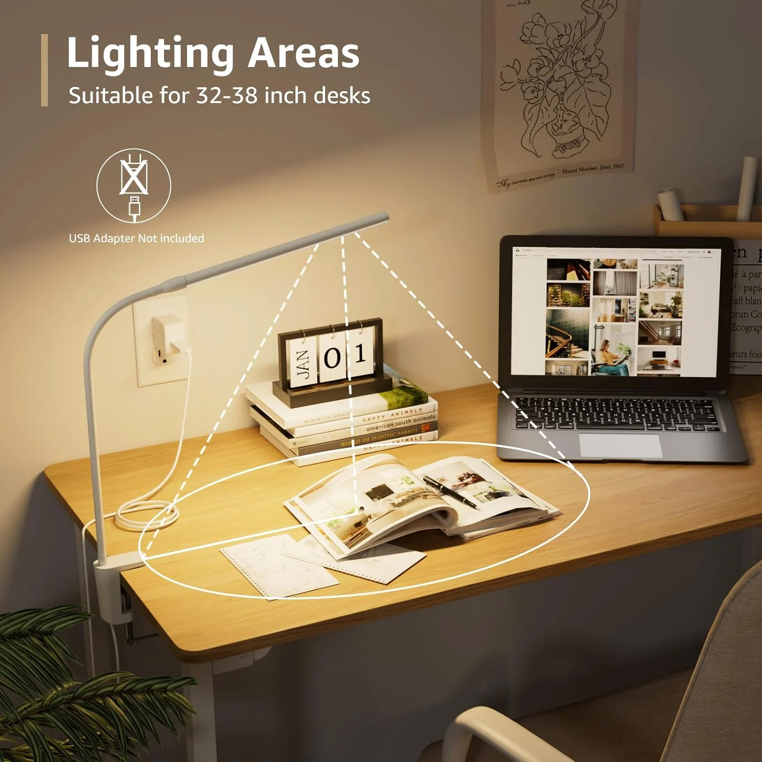 Lepro Clamp Desk Lamp (Dimmable, White/Black, Eye-Caring Reading Light) - Image 5