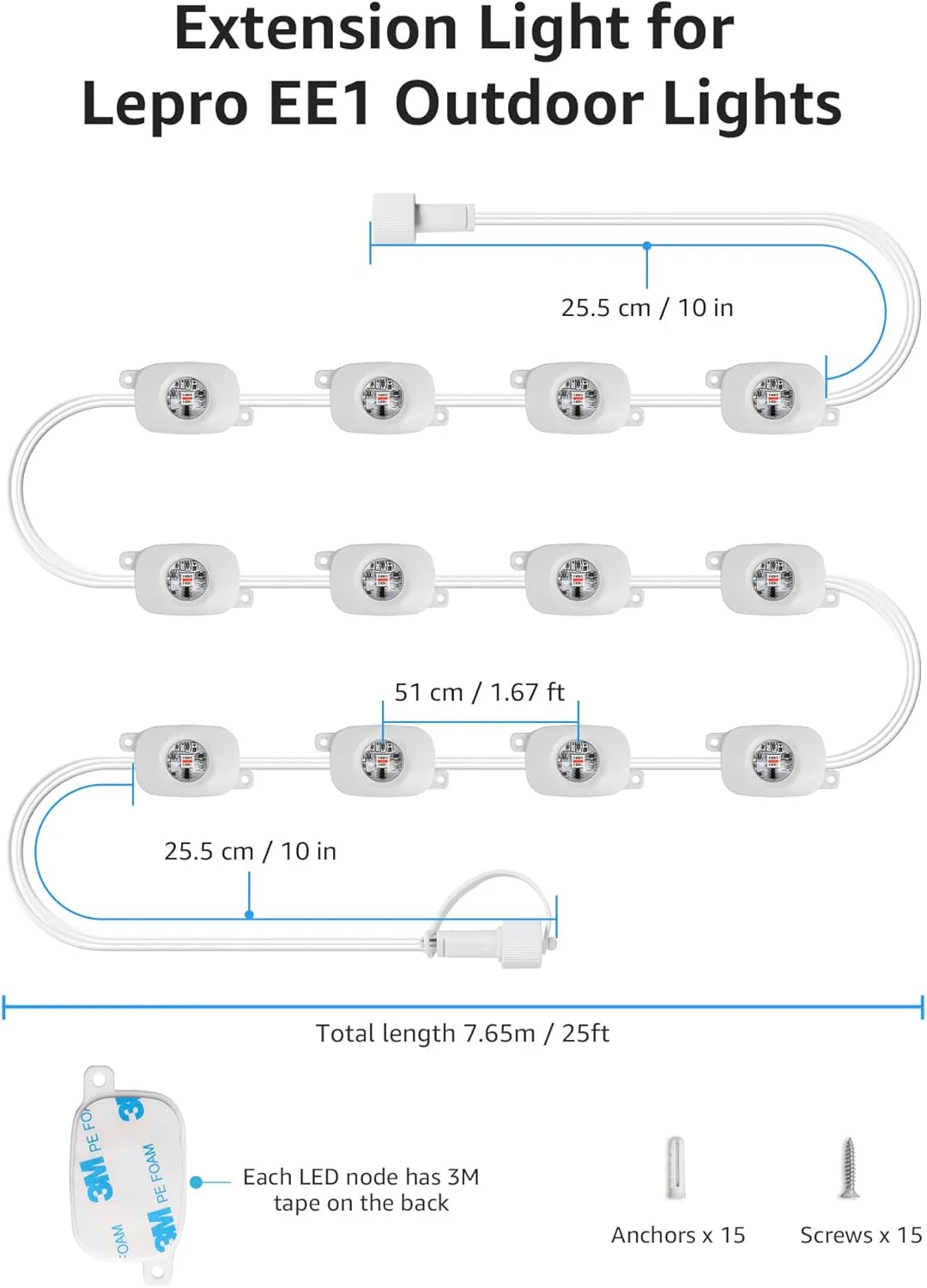 Lepro EE1 Permanent Lights Accessories Only – 25 ft EE1 Permanent Outdoor Lights Single Strand Without Adapter and in-line Controller - Image 2