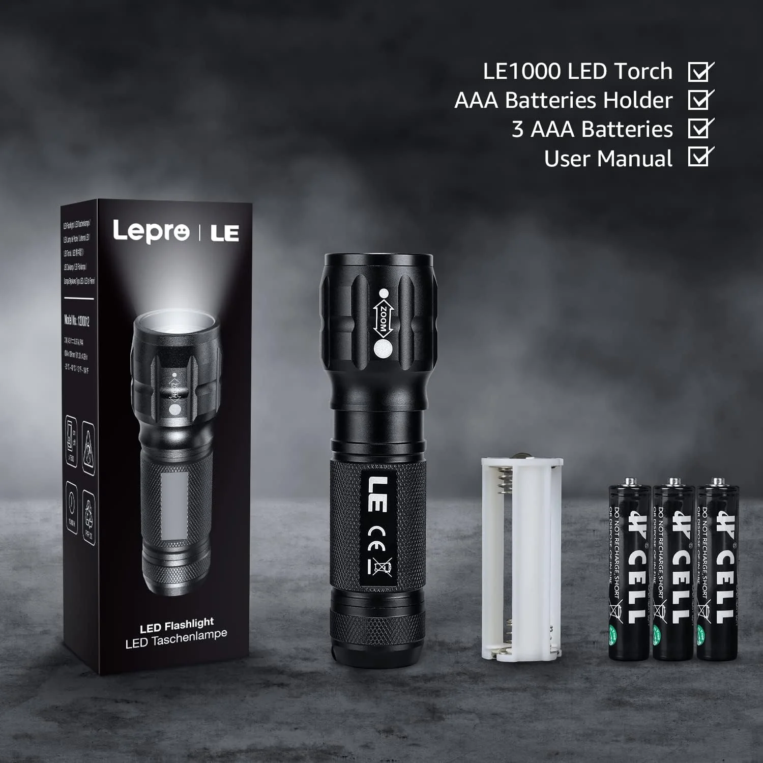 Lepro Portable LED Flashlight – High Lumens, Waterproof (Black, AAA Batteries Included) - Image 5
