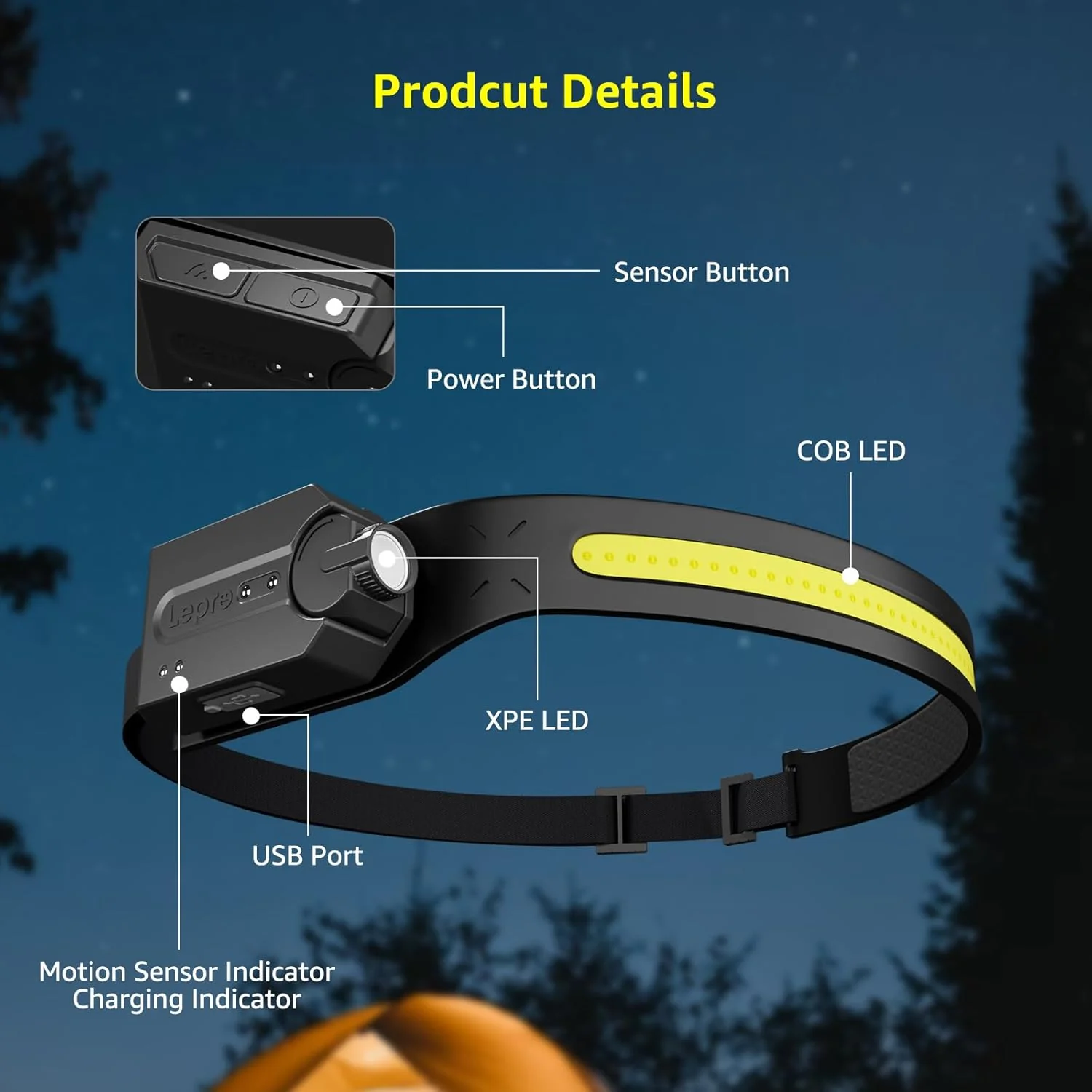 Lepro Rechargeable LED Headlamp - Super Bright Headlamp with Motion Sensor - Image 7