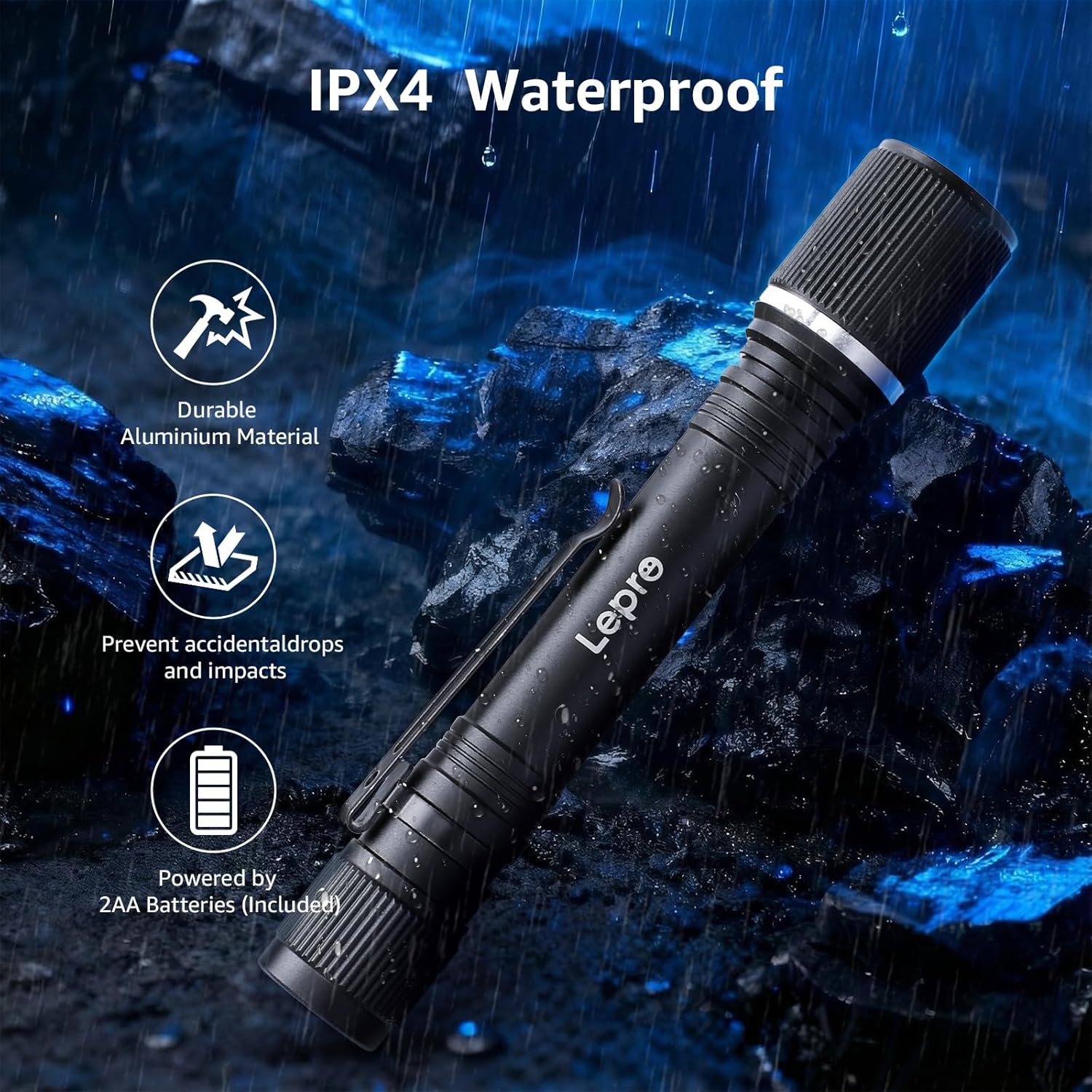 Lepro LED Mini Flashlight High Lumens with Clip, Waterproof, Energy Saving, Portable for Outdoor, Emergency, AA Batteries Included, Tactical & Camping Accessories - Image 5