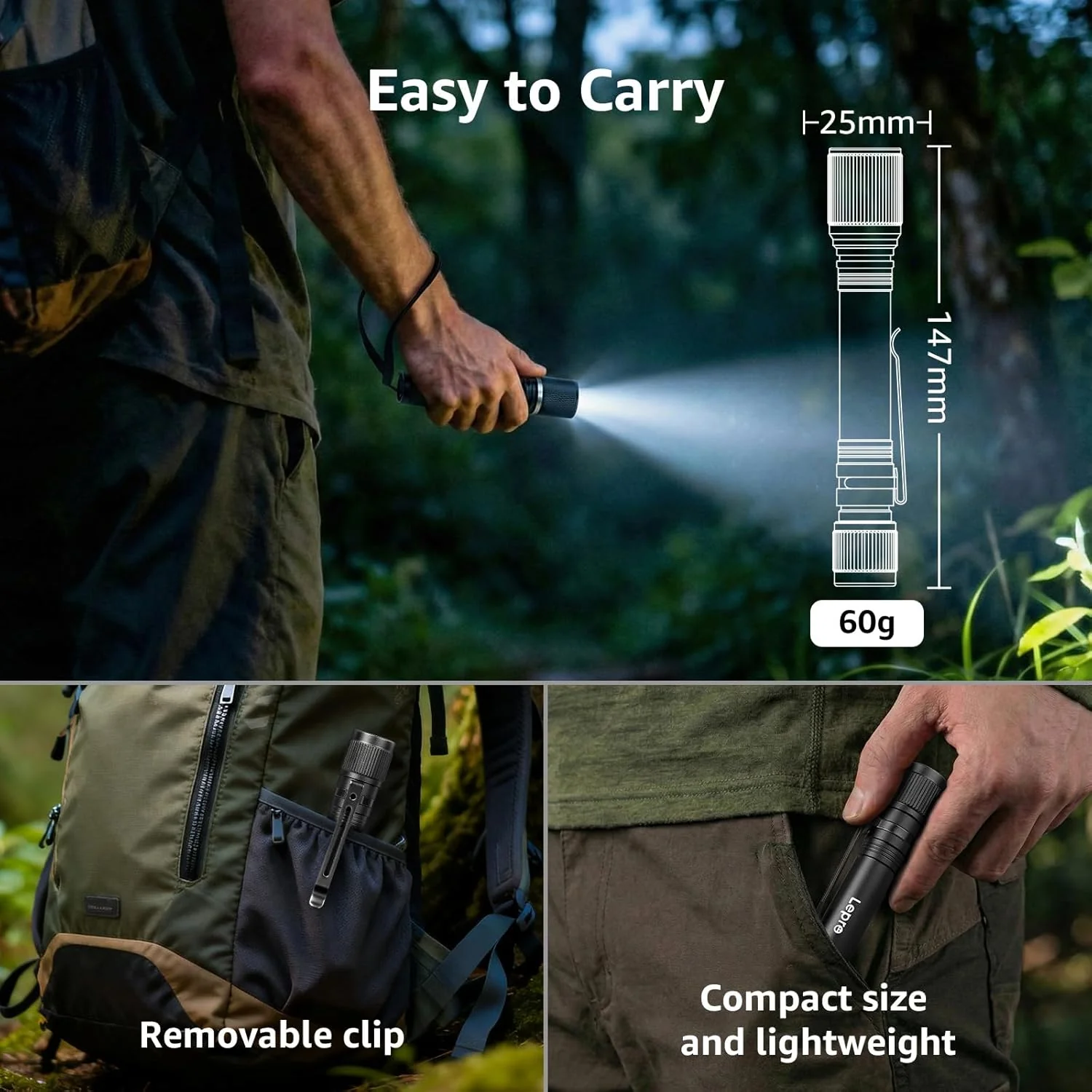 Lepro LED Mini Flashlight High Lumens with Clip, Waterproof, Energy Saving, Portable for Outdoor, Emergency, AA Batteries Included, Tactical & Camping Accessories - Image 6