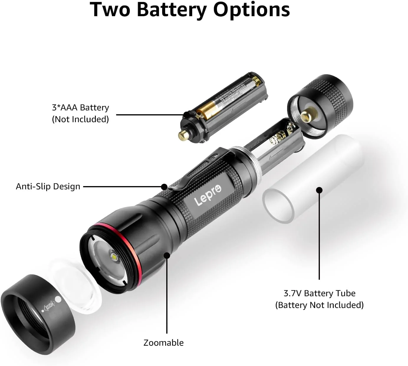Lepro LED Tactical Flashlight with Clip - Image 3