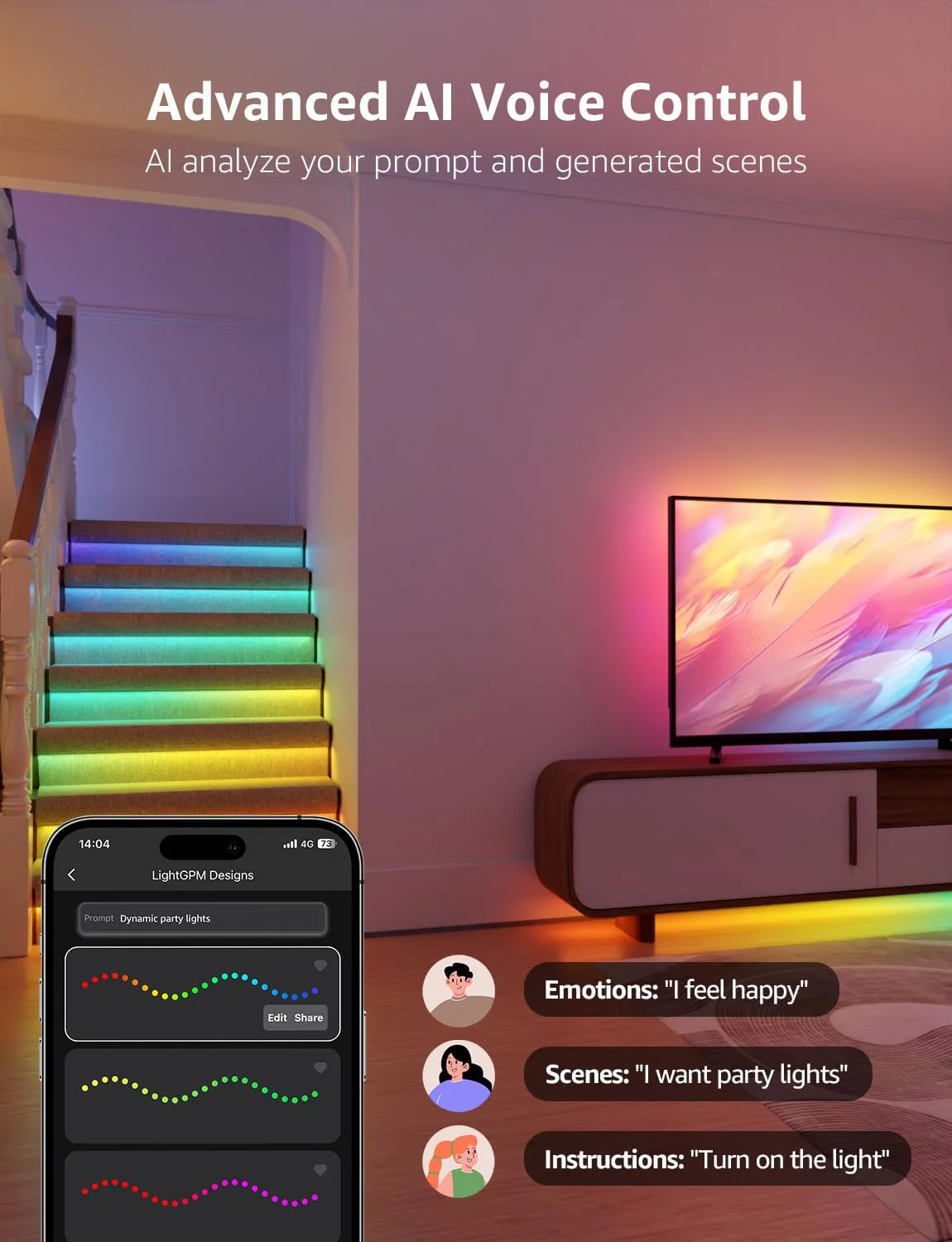 Lepro S2 Smart LED Strip Lights with AI Features (Dynamic RGB+Warm White+Daylight White) - Image 3