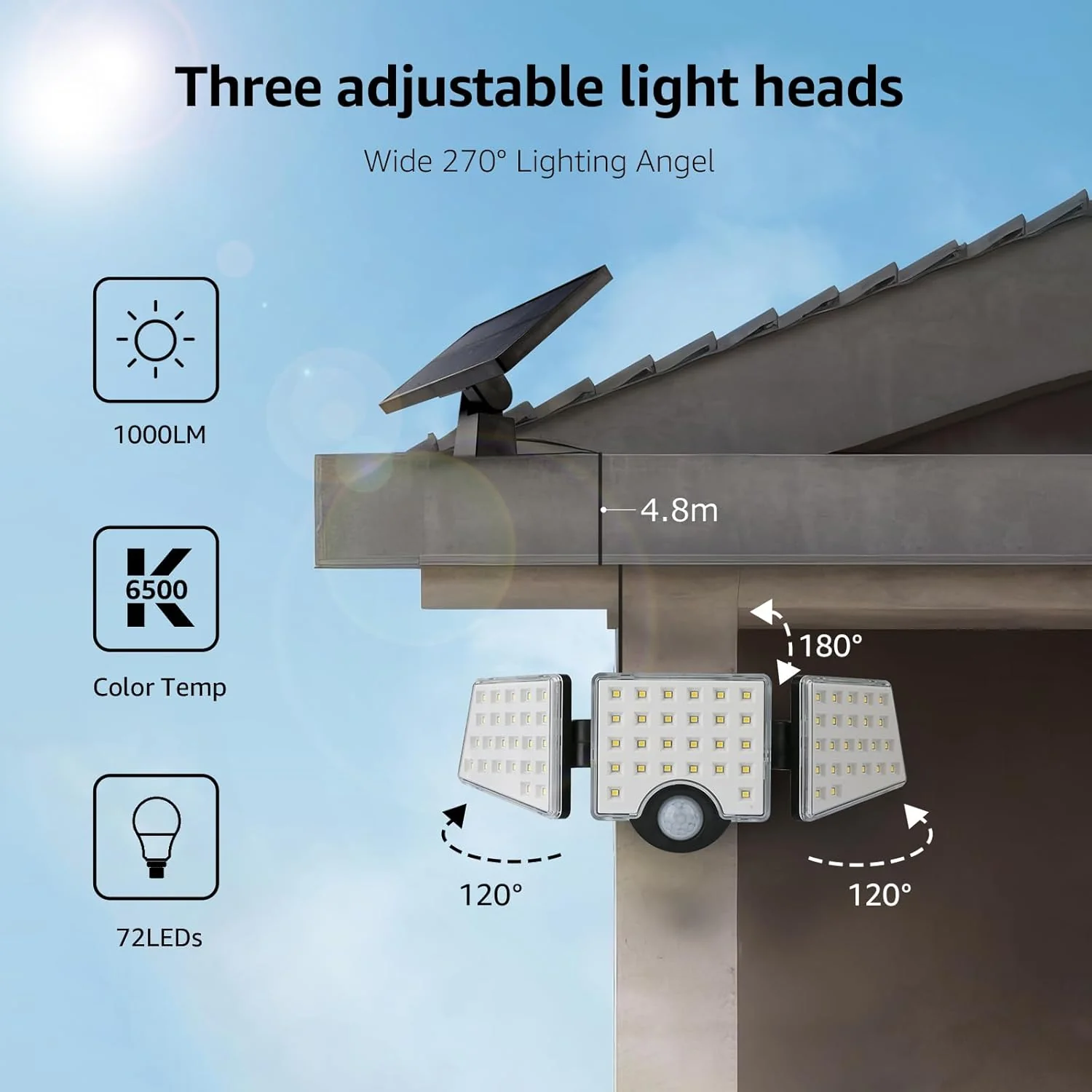 Lepro Solar Motion Sensor Flood Lights with Separate Solar Panel - 1000LM - Image 3