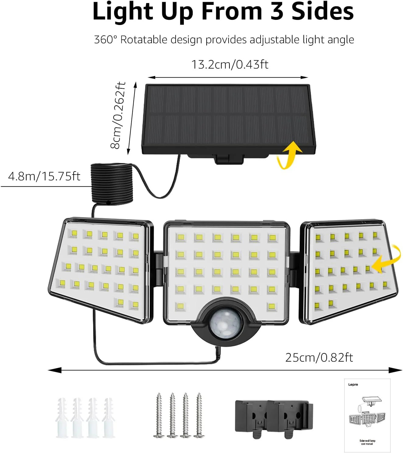 Lepro Solar Motion Sensor Flood Lights with Separate Solar Panel - 1000LM - Image 6