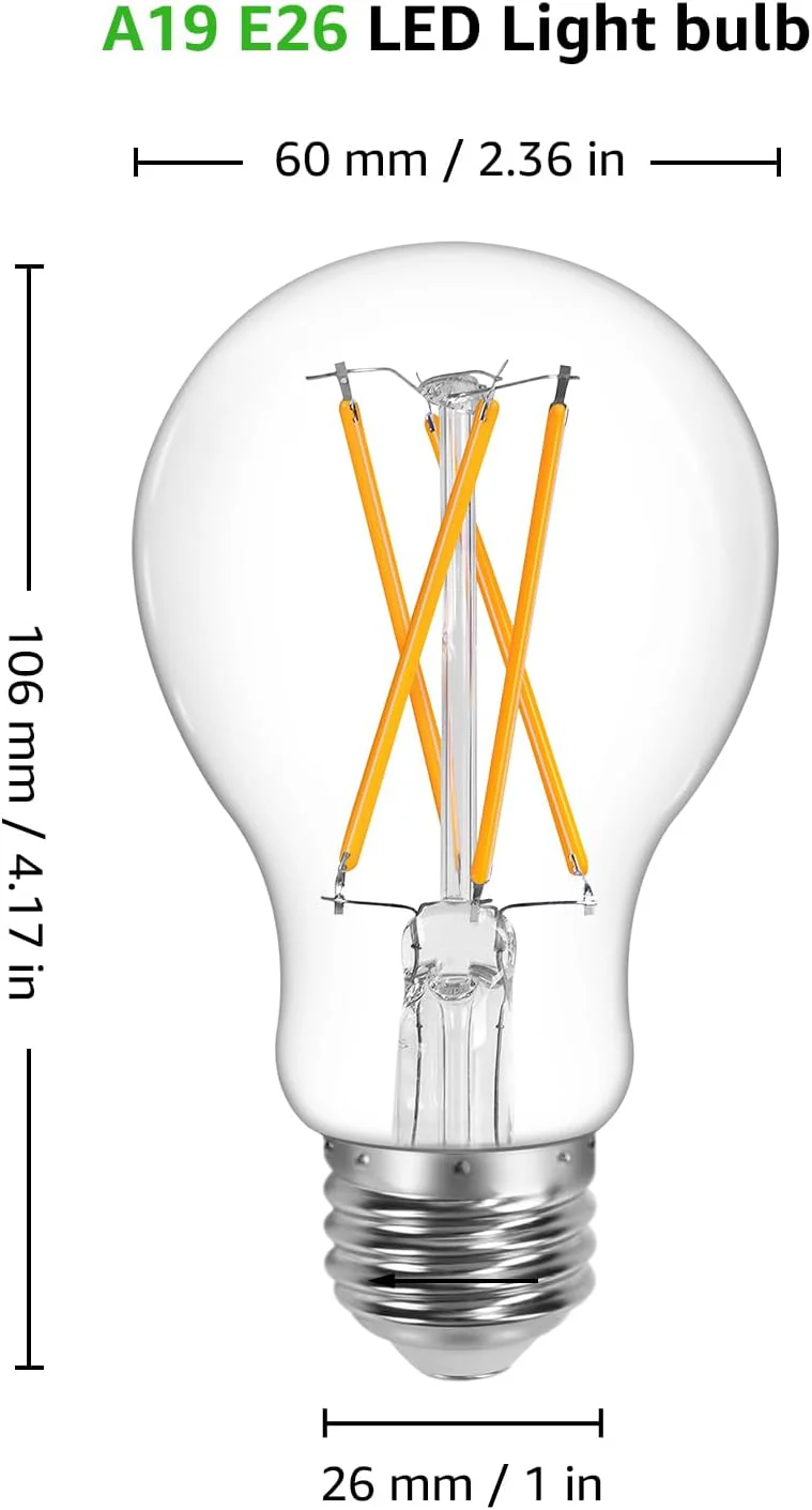 Lepro A19 Vintage LED Filament Bulbs, Dimmable, E26 Base, 8W (60W Equivalent), 800 Lumens, 2700K Warm White, Clear Glass - Image 6