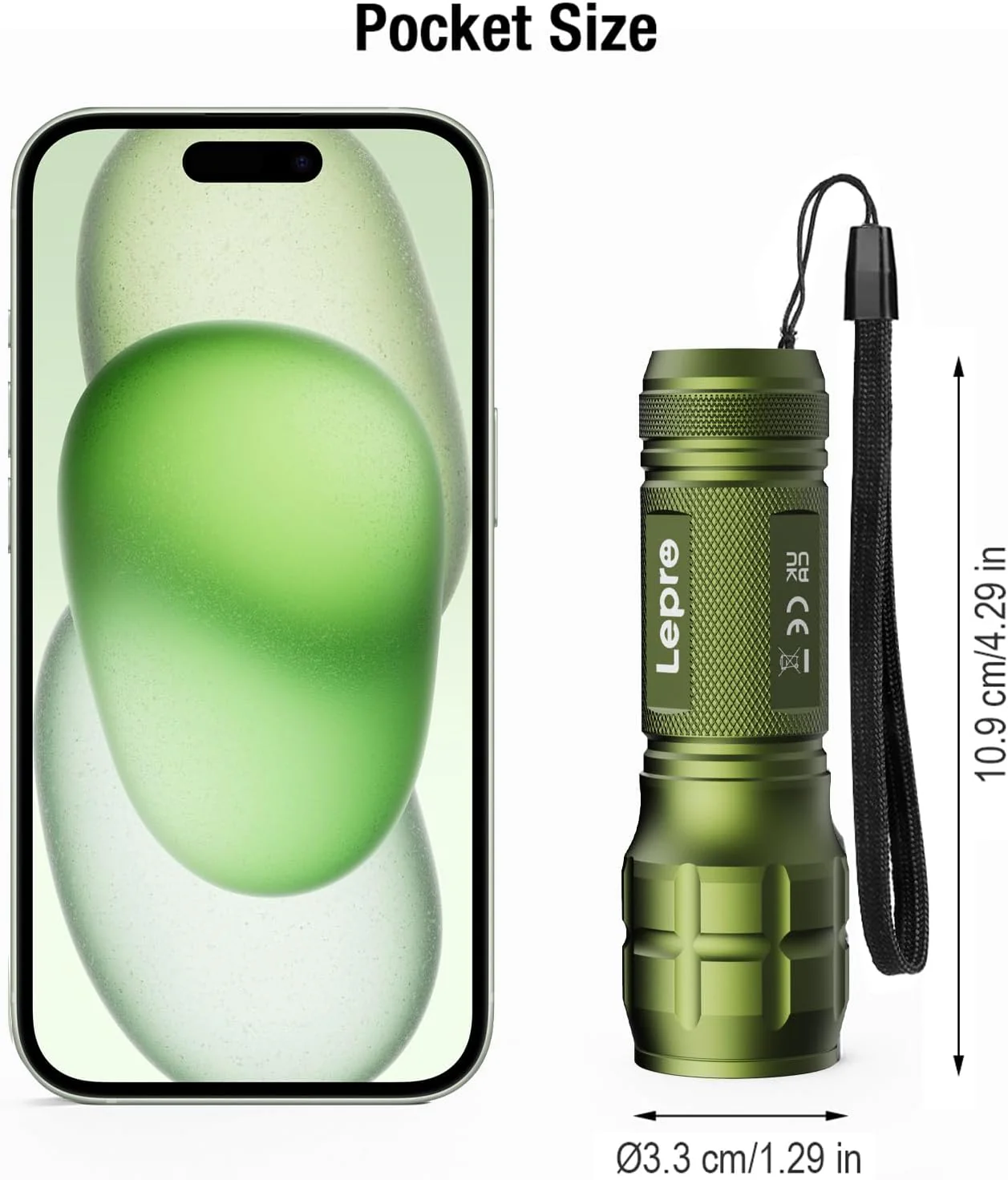 Lepro Portable LED Flashlight – High Lumens, Waterproof (Green, AAA Batteries Included) - Image 3