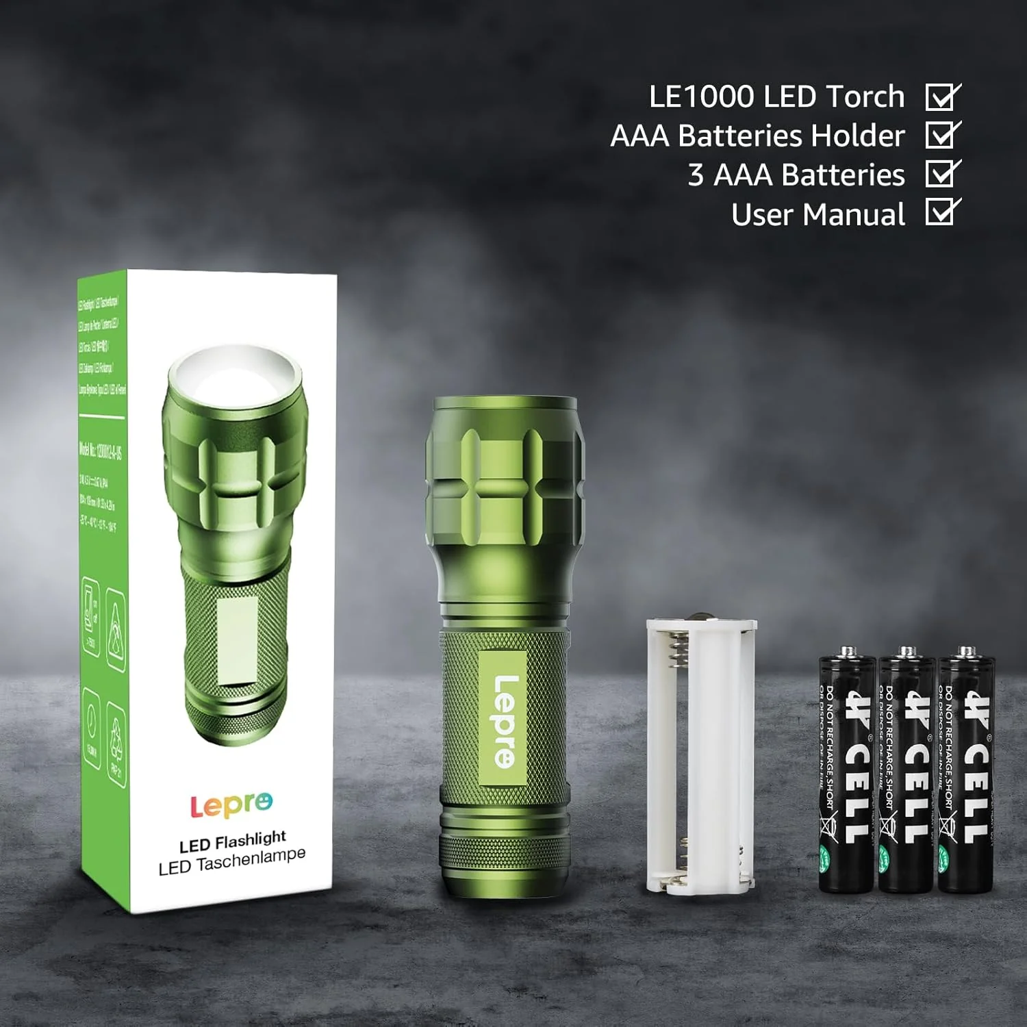 Lepro Portable LED Flashlight – High Lumens, Waterproof (Green, AAA Batteries Included) - Image 5